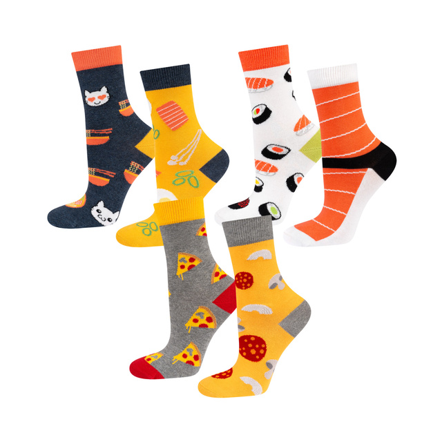 Set of 3x Colorful SOXO women's socks mismatched Pizza gift