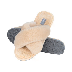 Women's slippers SOXO fur with a hard TPR sole