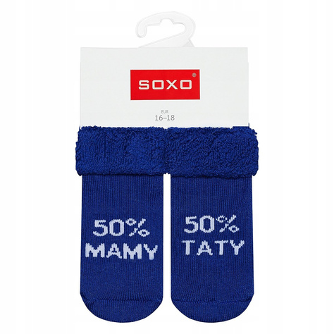 SOXO navy blue baby socks with inscriptions