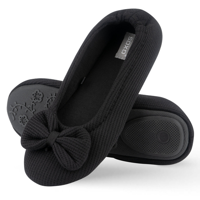 SOXO black women's ballerina slippers with a bow