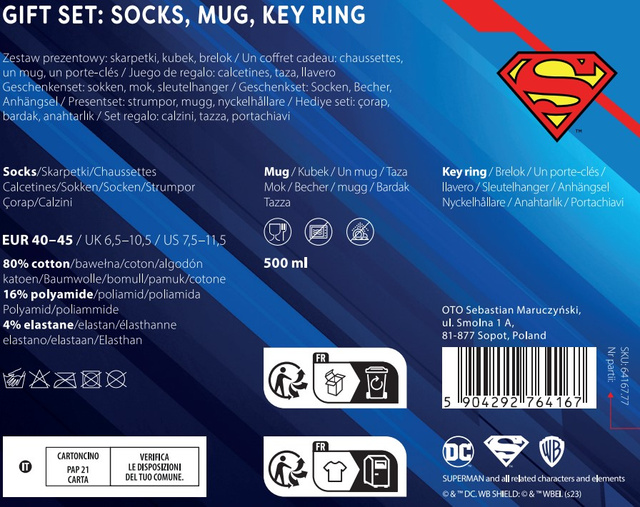 Superman mug sock and key ring set