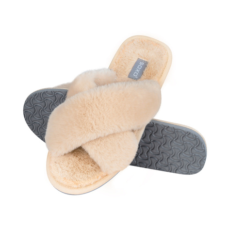 Women's slippers SOXO fur with a hard TPR sole