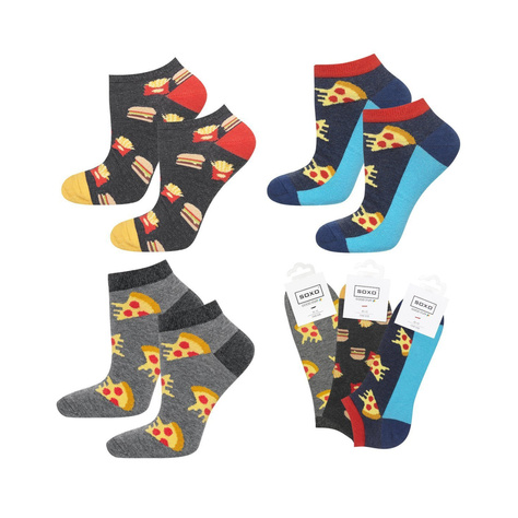 Set 3x Bunte Herren Sneaker Socken SOXO GOOD STUFF Geschenk Pizza