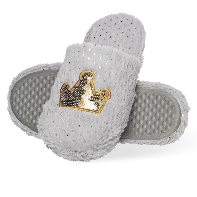 Gray SOXO fluffy slippers with a hard TPR sole