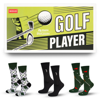 3 Paar von lustigen Socken mit Golfmotiv in einzigartiger Verpackung |  Herrensocken | SOXO