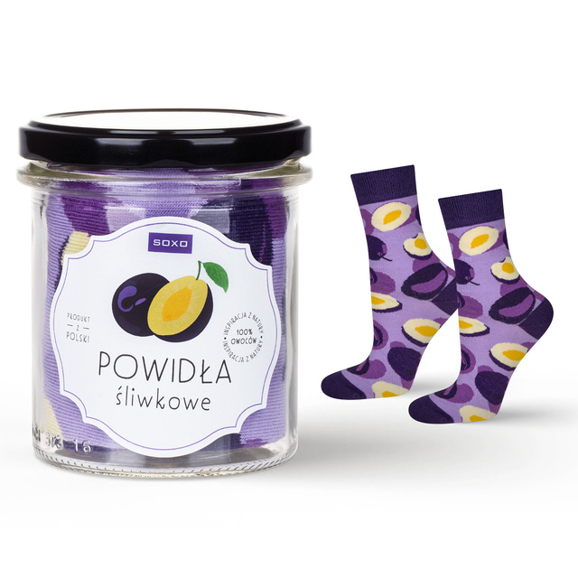 Bunte Frauensocken SOXO GOOD STUFF Pflaumenmarmelade im Glas