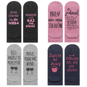 Set of 4x Colorful SOXO women's socks with funny Polish inscriptions