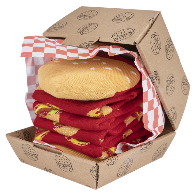 Set of Steak Socks and Hamburger Socks in a box