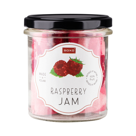 Women's pink SOXO GOOD STUFF socks with raspberry jam in a jar