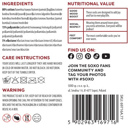 1 Paar von lustigen Socken mit Tomatosoupmotiv in einzigartiger Verpackung | Damen-/Herrensocken | SOXO