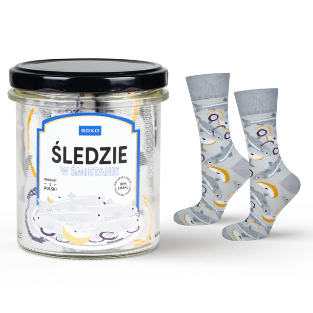 Bunte Herrensocken SOXO GOOD STUFF Hering in einem Glas