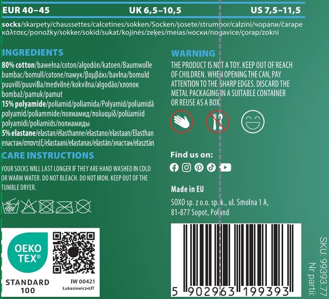 SOXO labrador men's socks in a can