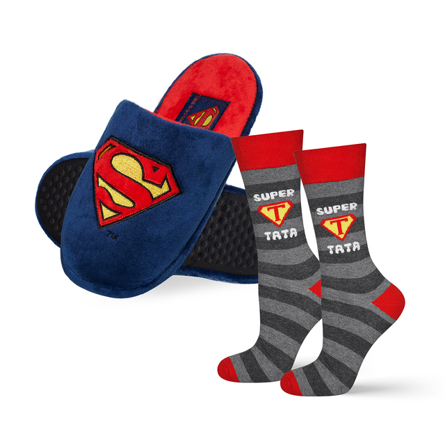 Bunte Set 1x Herrensocken SOXO Superman und 1x Hausschuhe 