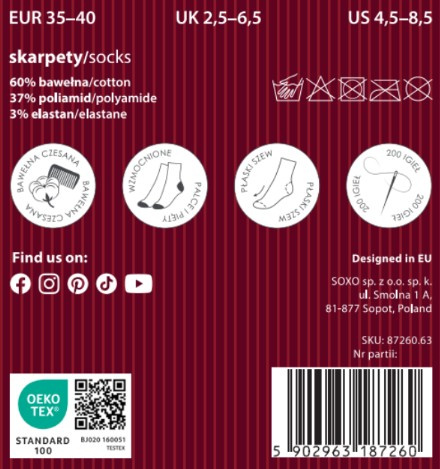 SOXO women's socks cherry tincture