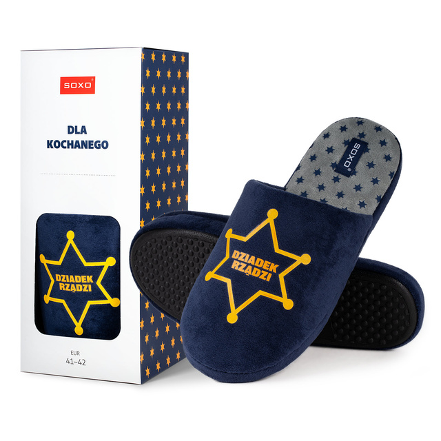 Herren Hausschuhe für Opa SOXO mit polnischen Untertiteln in einer Geschenkbox