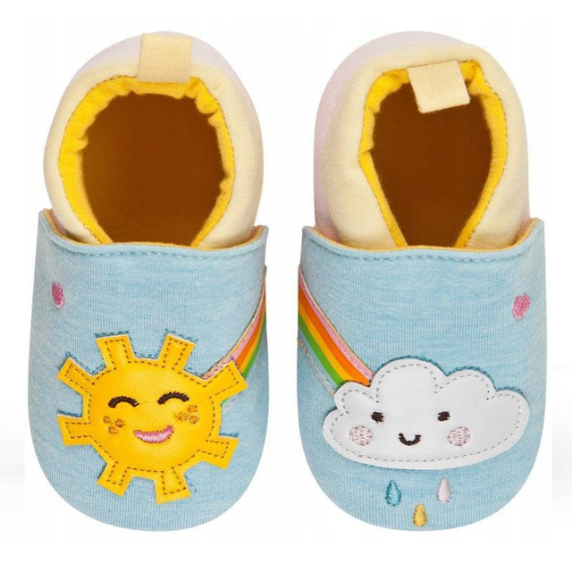 Blue SOXO baby slippers with sun and cloud