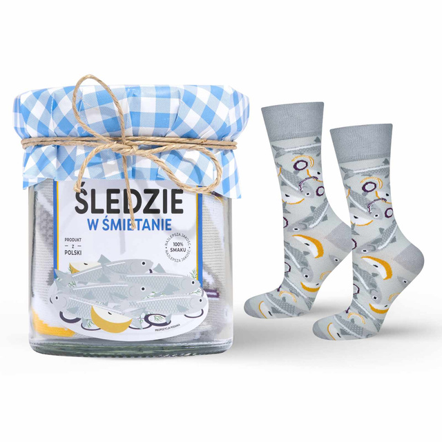 Bunte Herrensocken SOXO GOOD STUFF Hering in einem Glas