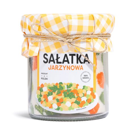 Colorful SOXO GOOD STUFF women's socks, vegetable salad in a jar, a cheerful gift