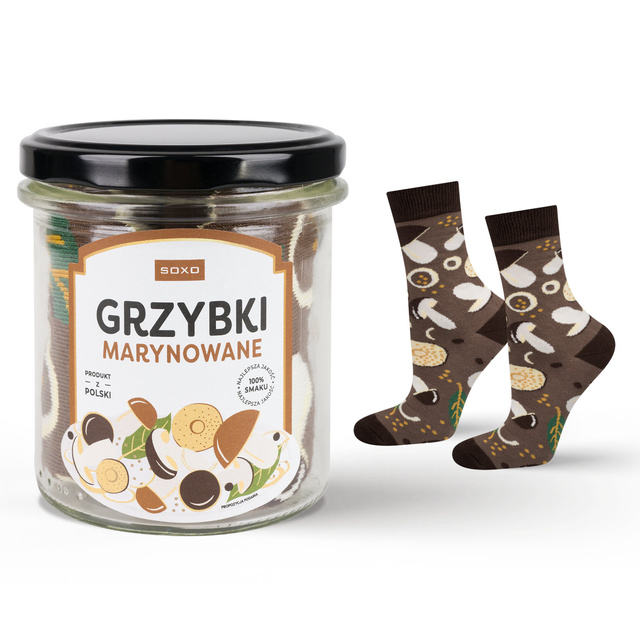 Lustige SOXO Herrensocken | Damensocken | in einem Glas marinierte Pilze | Baumwolle | ein Geschenk für ihn | unisex