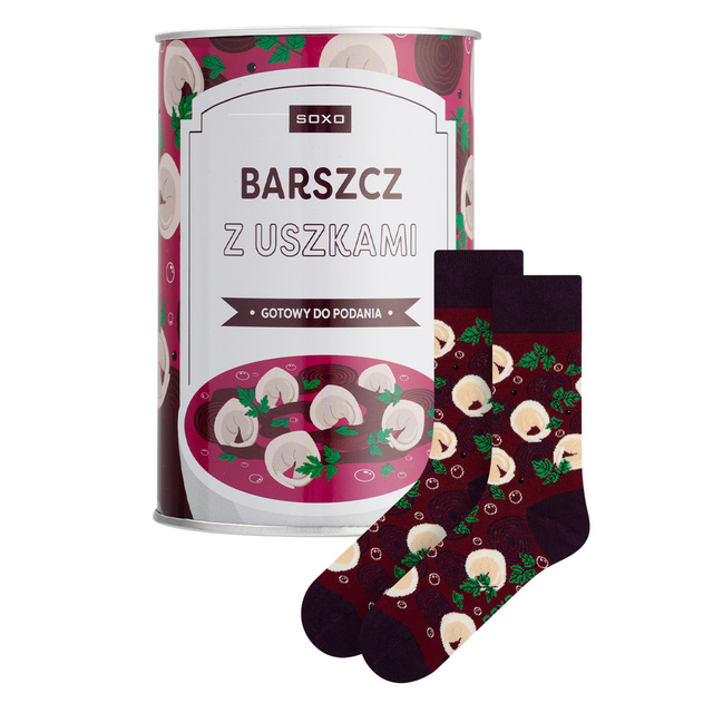 Men's colorful SOXO GOOD STUFF socks borscht with canned