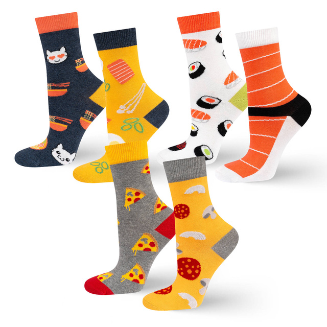 Set of 3x Colorful SOXO women's socks mismatched Pizza gift