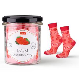 Bunte Frauensocken SOXO GOOD STUFF Erdbeermarmelade im Glas