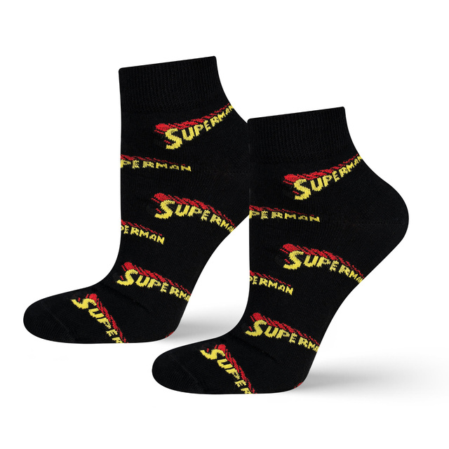 SOXO schwarze Herren kurze Socken | Superman Muster