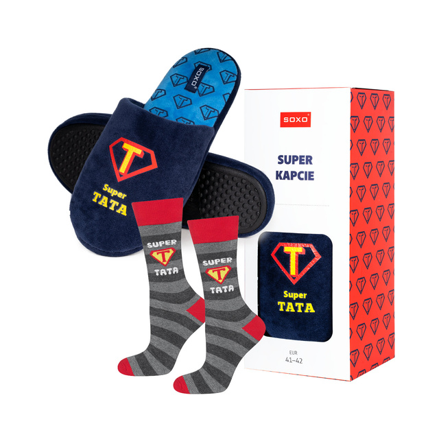 Bunte Set 1x Herrensocken SOXO Superman und 1x Hausschuhe