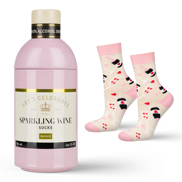 1 Paar von lustigen Socken mit Sparkling Wine motiv in einzigartiger Verpackung | Damensocken | SOXO