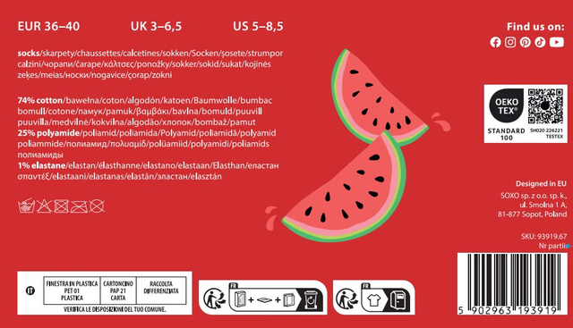 Women's SOXO Socks | Watermelon in a box | A fun gift idea | A fun gift idea | A fun gift.