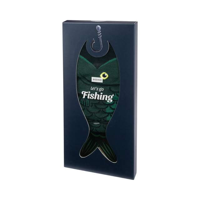 Herren  Bunte Socken SOXO Let's go fishing in einer Schachtel