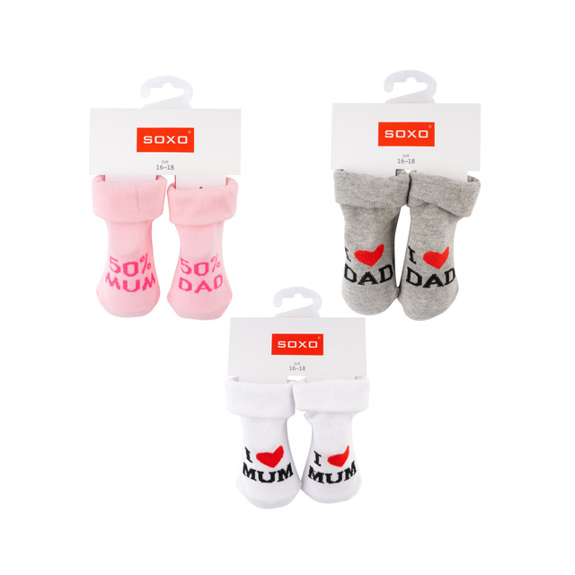 Set of 3x SOXO baby socks navy blue with inscriptions 