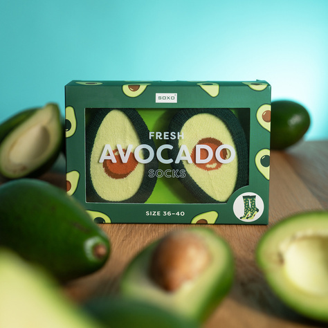 Women's Socks | Men's SOXO | Avocado in a Box | fun gift idea | fun socks for Her | for Him Unisex