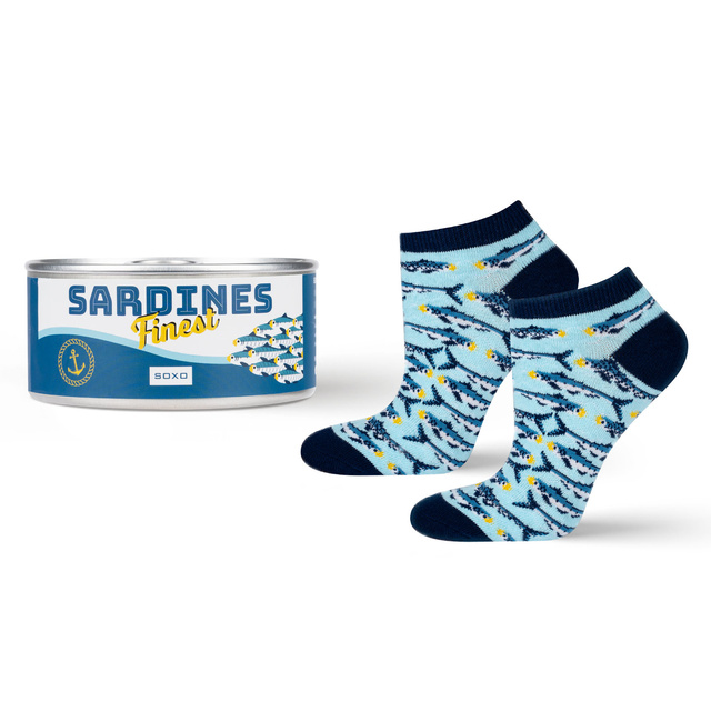 1 Paar von lustigen Socken mit Sardinesmotiv in einzigartiger Verpackung | Damensocken | SOXO