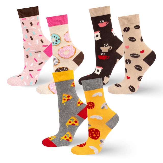 Set of 3x Colorful SOXO women's socks mismatched funny pizza