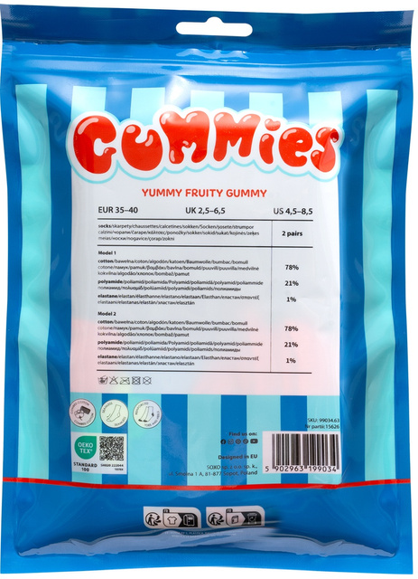 2 Paar von lustigen Socken mit Jelliesmotiv in einzigartiger Verpackung | Damen-/Herrensocken | SOXO