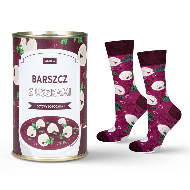 Men's colorful SOXO GOOD STUFF socks borscht with canned