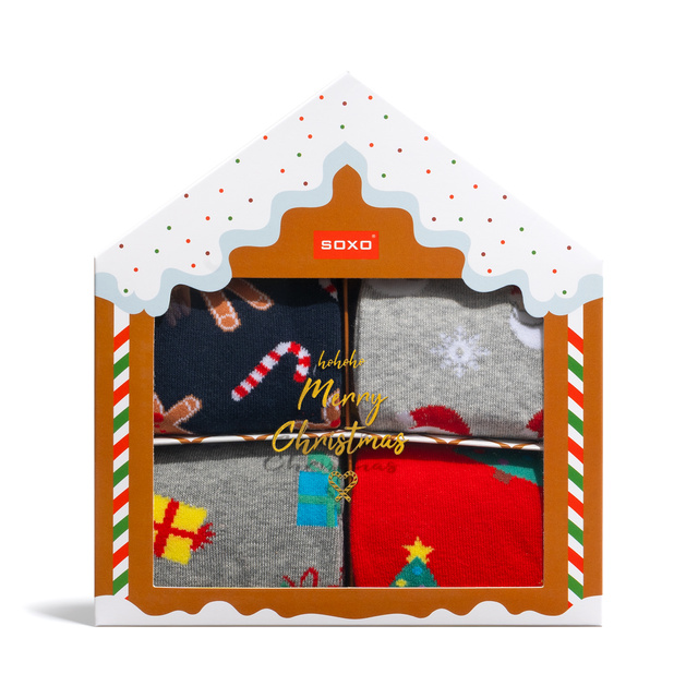 4 Paar von lustigen Socken mit Weihnachtsmotiv in einzigartiger Verpackung | Herrensocken | SOXO