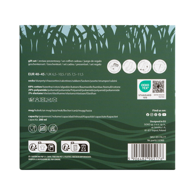 Set mit 1x lustigen Herrensocken + 1x Tasse Fische in einzigartiger Verpackung | SOXO