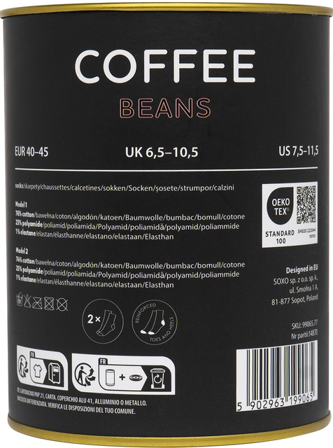 2 Paar von lustigen Socken mit Kaffeemotiv in einzigartiger Verpackung | Damen-/Herrensocken | SOXO