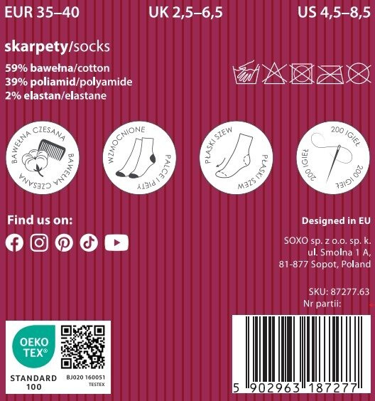 SOXO women's socks tincture raspberry