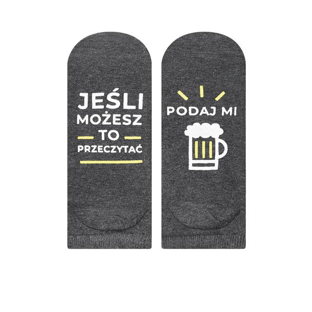 Gray SOXO men's socks with funny polish inscriptions