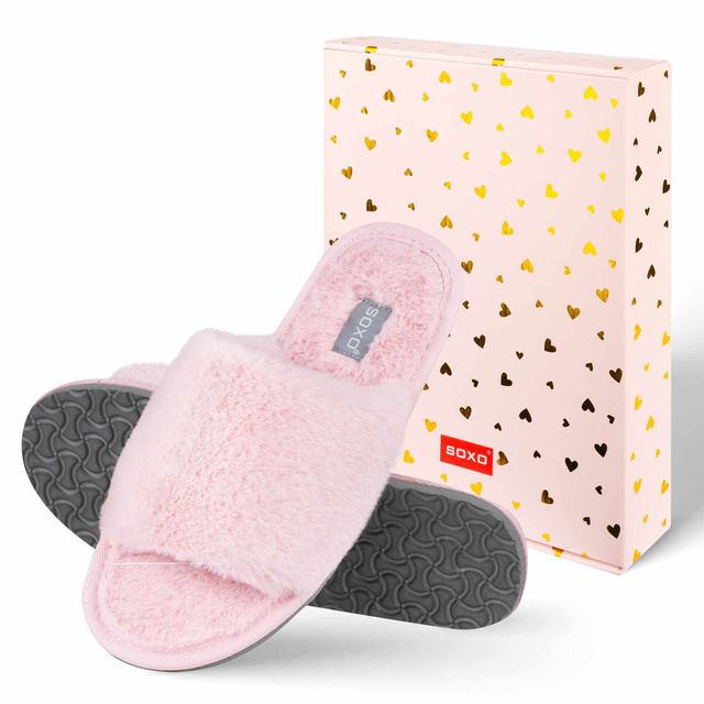 SOXO Frauen weiche rosa Hausschuhe in Geschenkbox mit Aufklebern