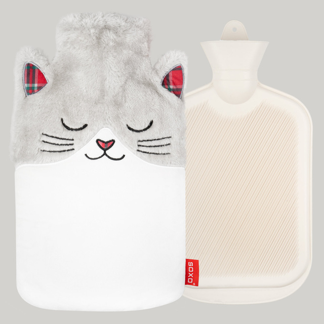 Hot water bottle Soxo cat warmer in plush cover | gift idea