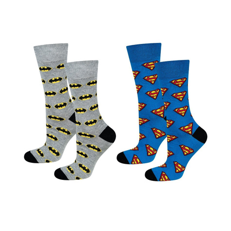 Bunte Set 2x SOXO GOOD STUFF Herrensocken Batman Superman DC Comics