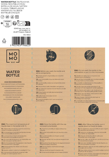 Wasserflasche mit Fruchteinsatz, grau, für Kinder und Erwachsene | BPA free | Tritan | MOMOWAY