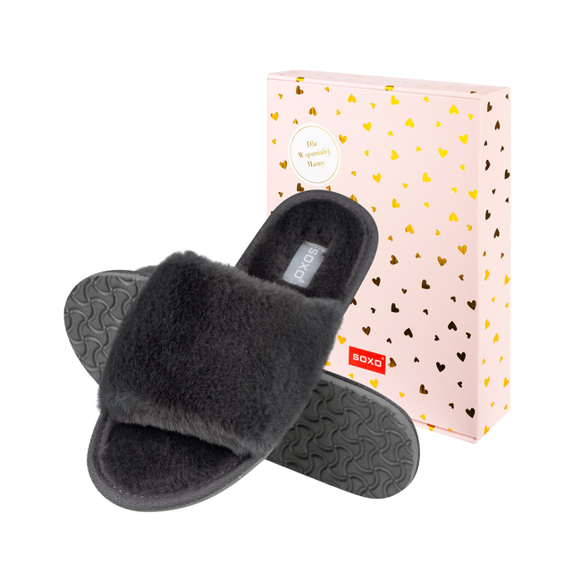 SOXO Damenpantoffeln aus Graphit in Geschenkbox mit Aufklebern
