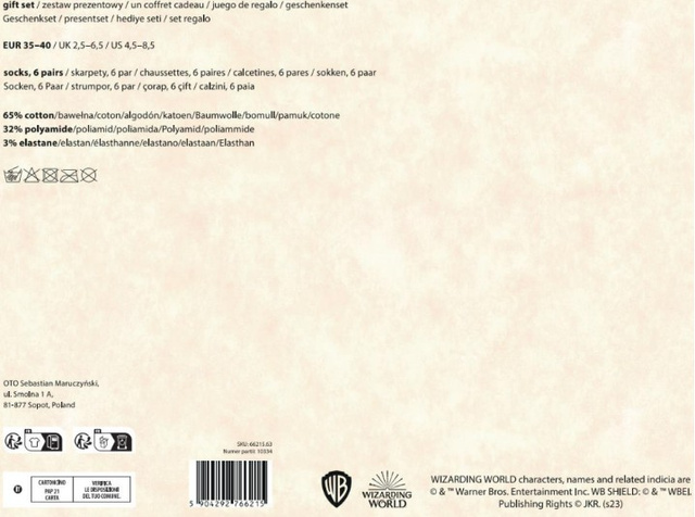 Zestaw Prezentowy ze Skarpetkami Harry Potter 6-pak