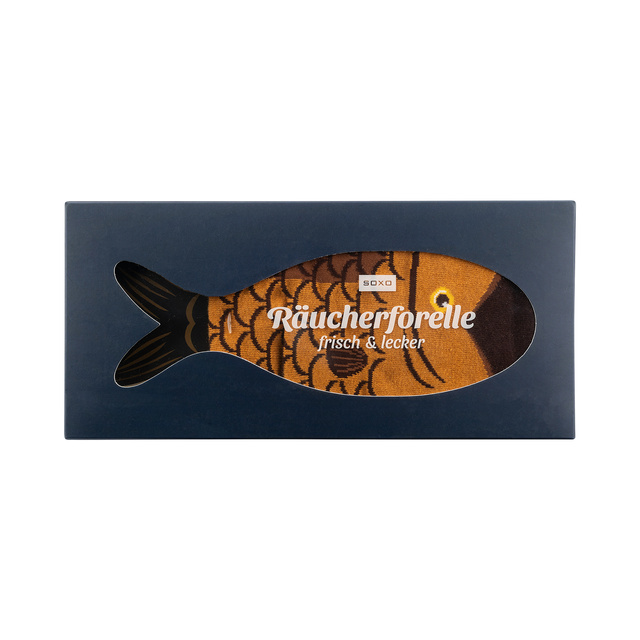 Herren Farbige Socken SOXO geräucherte Forelle in einer Schachtel