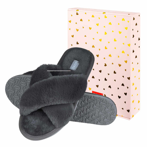 SOXO women's soft graphite slippers in gift box with stickers